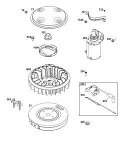 Flywheel, Ignition, And Starter Group Diagram and Parts List for 385777-0009-B5  Briggs and Stratton Engine